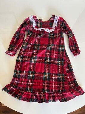 Red Plaid Long Sleeve Ruffle Dress with Eyelet Yoke